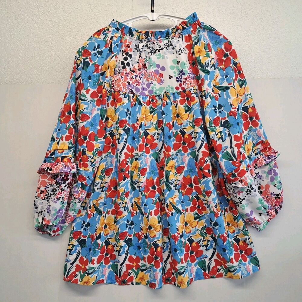 Umgee Women's L Boxy Cut Floral Painted Petals Top 3/4 Sleeve - Picture 2 of 7